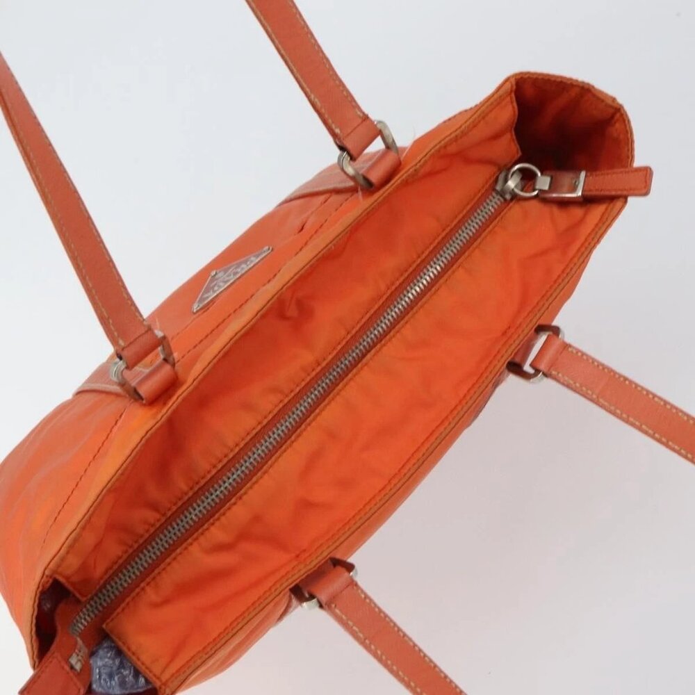 PRADA Tote Bag Nylon Leather Orange Silver Auth gh1423 - Picture 7 of 15